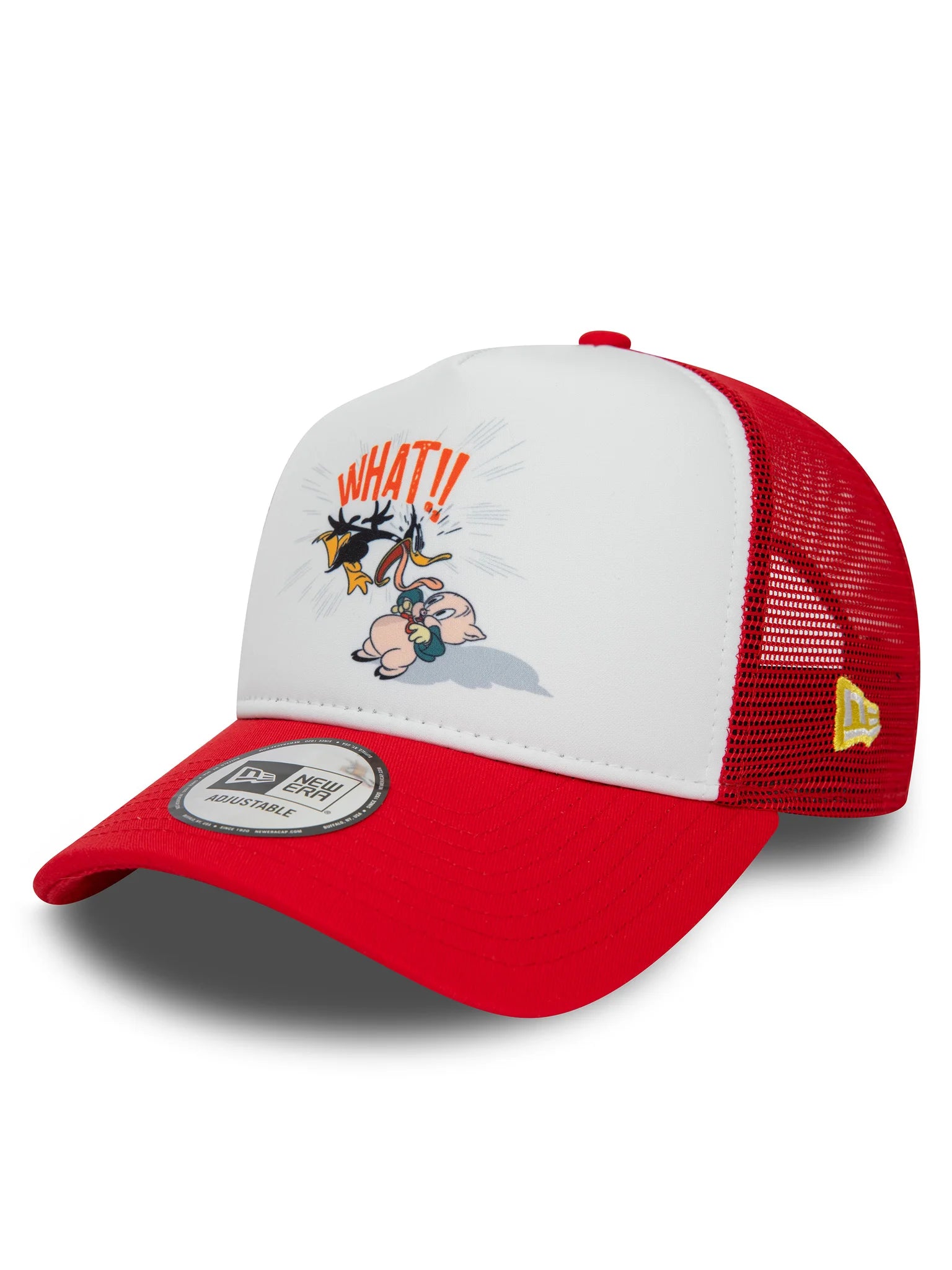 Multi Character Looney Tunes Daffy Duck and Porky Pig Red A-Frame Trucker Cap